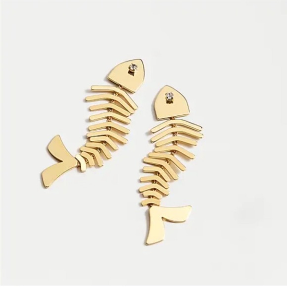 J. Crew Jewelry - J. Crew Gold Fish Bone Statement Earrings with Gem Detail